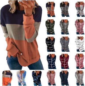 Long Sleeve Shirts for Women 2022 Fall Fashion Crewneck Sweatshirts Plus Size Trendy Blouse Color Block Sweater Top