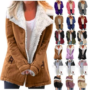 Women’s Winter Long Sleeve Button Jacket Coat Pockets Warm Fleece Hooded Coat Cardigan Coats Outerwear 2022 Fashion