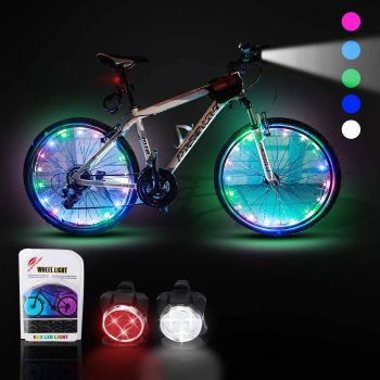Fuairmee 3 Pcs Super Bright Bike Spoke Light Set for All Ages, LED Bike Wheel Light (1 Tire, 7 Colors 18 Modes), Include Headlight and Rear LED Bicycle Light (USB Reachargeable), Weather-Resistant