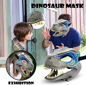 Halloween Dino Mask Moving Jaw Kids Open Mouth Dinosaur Mask Moving Jaw Domination Headgear Halloween Party Cosplay Costume Scared Mask