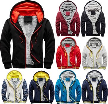 Men’s Thermal Fleece Shacket Pullovers Winter Jackets Hooed Zipper Hoodies Sweatshirt Casual Faux Wool Warm Thick Coats