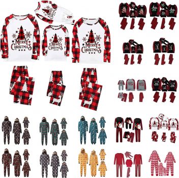 Christmas Pajamas for Family Cute Xmas Tree Print Pjs Red Plaid Top Long Pant Sleepwear Sets Holiday Outfits
