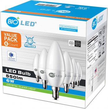 Bioled 6 Pack E12 6W Daylight 5000K 550 Lumens (60Watt Equivalent) LED Light Bulbs