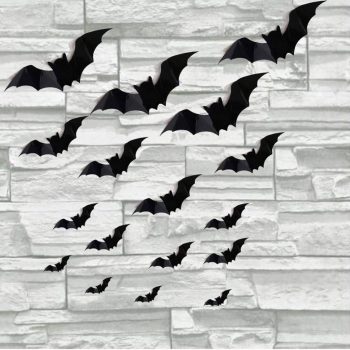 56 PCS Halloween 3D Bats Wall Stickers Decoration, DIY Scary Wall Bats Wall Decal Wall Stickers 4 Different Sizes for Home & Window Decor Halloween Party Decoration Supplies