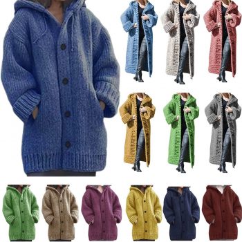 Cardigan Sweaters for Women with Hood Pockets Button Down Knitted Plus Size Sweater Open Front Fall Cardigan Coat