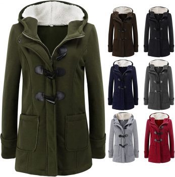 Xlnuln Womens Fashion Horn Button Fleece Thicken Coat