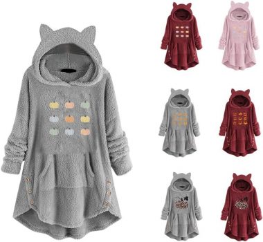 DealinM Winter Women’s Fuzzy Fleece Hoodies Sweatshirts Casual Long Sleeves Pullover with Kangaroo Pockets