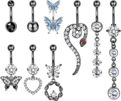 TEN MIRO 9PCS 14G Belly Button Rings Dangle