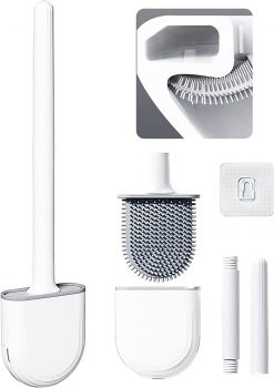 Toilet Brushs – Silicone Toilet Brush with Non-Slip Long Handle Cleaner Brush, Bathroom Toilet Brush Holder Set, Silicone Toilet Cleaning Brush for Deep-Cleaning
