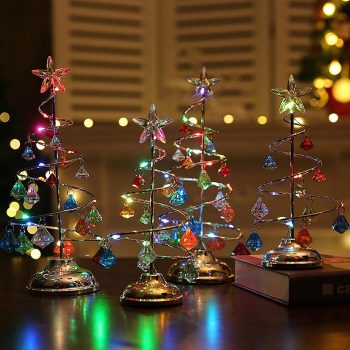 Crystal Christmas Tree Lights, Acrylic Crystal Pendant Copper Wire Night Lights, Light Up Christmas Tree with Stable Base, for Bedroom, Living Room, Balcony Window