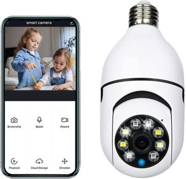 Wireless WiFi Light Bulb Camera Security Camera,1080P Pan Tilt Wireless 2.4Ghz 360 Degree E27 Panoramic IP Camera, Security Cameras with Vision Human Motion Detection and Alarm