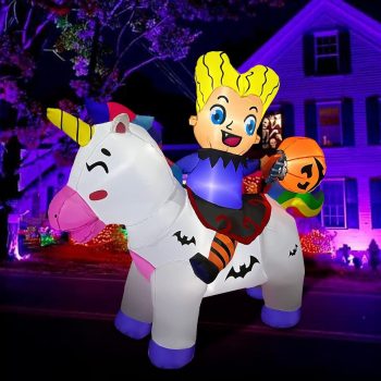 BLOWOUT FUN 6 FT Long Halloween Inflatable Witch Riding Unicorn