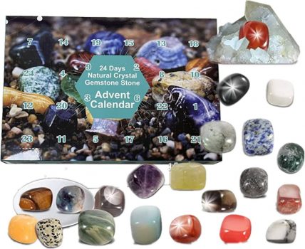 24 Natural Crystal Agate Stone Fossil Advent Calendar, 2022 Christmas Countdown Calendar, Healing Crystal Christmas Countdown Toys Set, for Birthday Party Gifts, Daily Gifts
