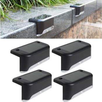 4Pcs Solar Deck Lights Outdoor, Solar Step Lights LED Waterproof Solar Fence Lights Stair Lights for Railing, Deck, Patio, Yard, Post and Driveway