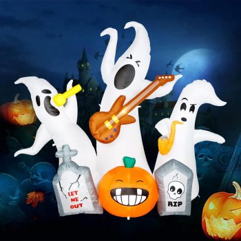 U-QE 7FT Halloween Inflatable Decorations Outdoor White Ghost Rock Band Yard Decoration