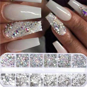 12 Grid Nail Rhinestones Set