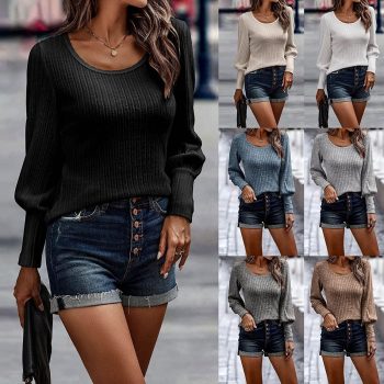 DealinM Women’s Solid Short Sweater Long Sleeve 