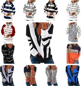 Fall Sweatshirts for Women 2022 Casual Zip Up Hooded Long Sleeve Sweatshirts Fashion Striped Printed Sweatshirt