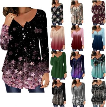Dressy Tops for Women Casual Floral Printed Tunic Tops Botton Up 