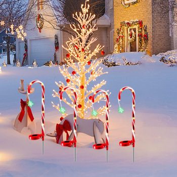 4 Pack Solar Candy Cane Lights Outdoor Pathway