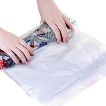 4pcs Clothes Compression Storage Bags Hand Rolling Clothing Plastic Vacuum Packing Sacks Travel Space Saver Bags for Luggage
