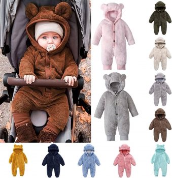 Fleece Baby Bodysuit One Piece Cute Bear Ears Kids