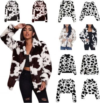 Womens Cow Print Tops Flannel Long Sleeve
