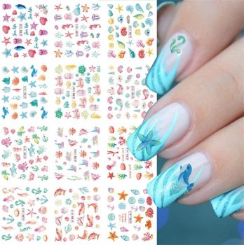 12pcs//Big Sheet Ocean Animal Summer Nail Water