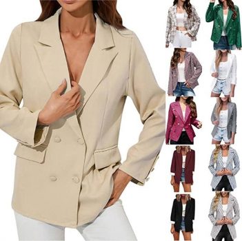 Womens Vintage Double Breasted Blazer Jacket