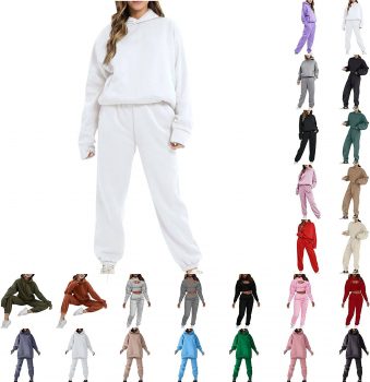 Two Piece Outfits for Women Long Sleeve Plush Sweatshirts Jogger Pant Vest Outfits Solid Color Hoodies