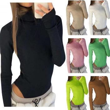 Women’s Turtle Mock Neck Bodysuits Long Sleeve 