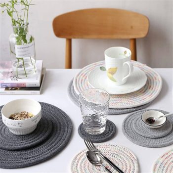 3pcs Pure Cotton Thread Weave Hot Pot Holders Set Coasters