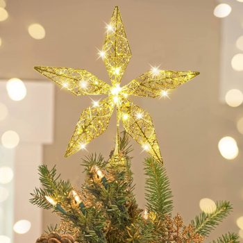 Christmas Star Tree Topper Golden Light Battery Powered Tree Ornaments