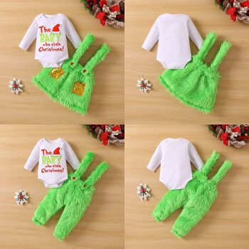 Christmas Baby Bodysuit Plush Overalls Set Cute Letter Print