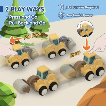 Construction Toys Trucks for 3 Year Old – 4 Pack Press and Go, Pull Back and Go Toy Cars