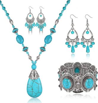 YADOCA 4 Pieces Bohemian Turquoise Jewelry Set