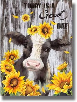 Fwifjods Highland Cow Wall Art White and Gray