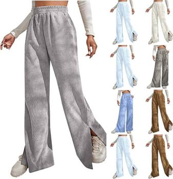 Women’s Solid Corduroy Splicing Slit Hem Trousers