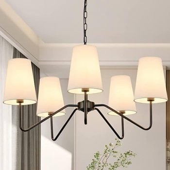  5-Light Modern Chandelier with White Shades ￼