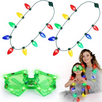2 Pack LED Christmas Light Up Bulb Necklace + Light up Glasses￼