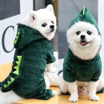 Coral plush dog dinosaur costume￼