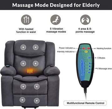 Electric Tilt Lift Heated Massage Chair, Gray