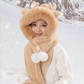 Winter Christmas Plush One Hat Gloves Scarf
