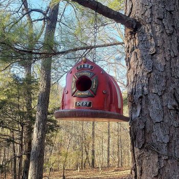 Retro Style Fire Helmet Birdhouse