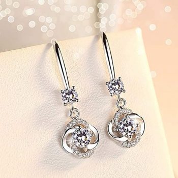 Women’s Diamond Drop Earring Creative Four-leaf Pendant Hypoallergenic Earrings