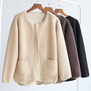 MIANHT Women Winter Full Zipper Short Teddy Jackets