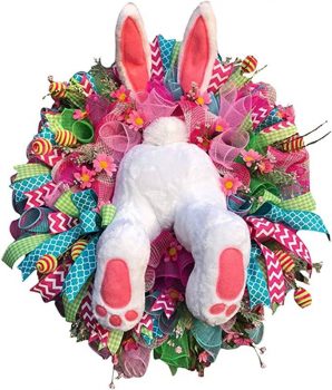 Happy Easter Day Bunny Butt Wreath Wall Sticker