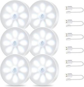6 Pack Rechargeable Motion Sensor Puck Lights￼￼
