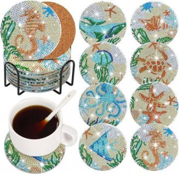 8Pcs Sea Creature Diamond Painting Coaster Set￼