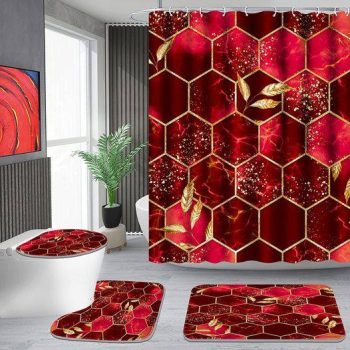  4 Pcs Bathroom Shower Curtain Set￼